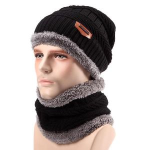 Unisex Thick Knitting Skull Ski Cap Soft Lined Slouchy Beanies Hat Scarf Set