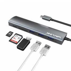 Wavlink 3047rc Aluminum Alloy USB C Hub With 3 USB 3.0 Ports SD/TF Card Reader Type-c Hub