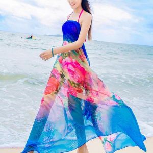 Women Sexy Silk Floral Printed Beach Towel Summer Thin Sunscreen Soft Shawls Dual Wraps