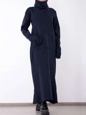 Casual Women Solid Color Turtleneck Long Sleeve Sweater Dress with Pockets
