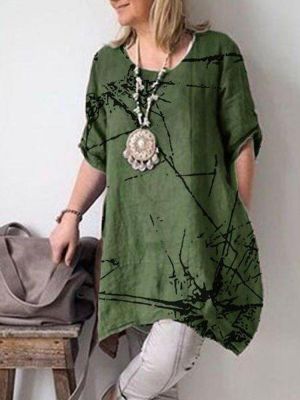 Solid Color Short Sleeve Cotton Casual Shirt Dress