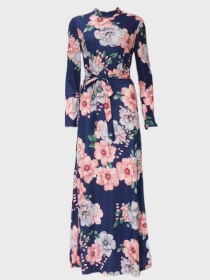 Long Sleeve O-neck Big Swing Casual Long Maxi Dress