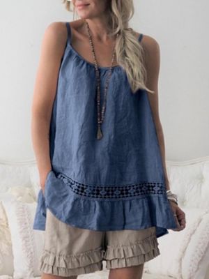 S-5XL Women Lace Straps Round Neck Tank Tops
