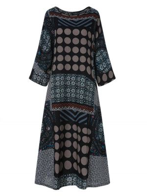 Casual Striped Crew Neck Pocket Loose Baggy Long Maxi Dress