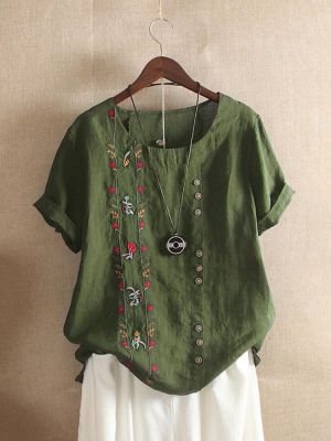 Women Bohemian Embroidery Floral Short Sleeve T-Shirts