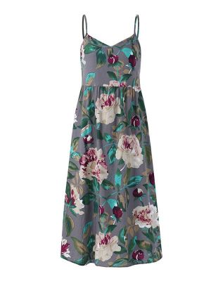 Sexy Women Spaghetti Strap Cotton Boho Floral Dress