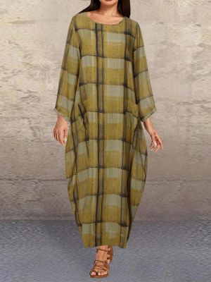 Plus Size Plaid Long Sleeve Casual Dress with Pockets