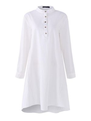 Women Button Down Baggy Blouse Casual Loose Asymmetric Shirt Dress