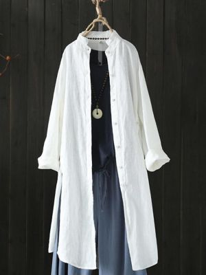 Women Vintage Stand Collar Long Sleeve Autumn Blouse Cardiagns