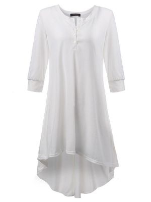 Sexy Women Brief Solid Button Irregular Cotton Dress