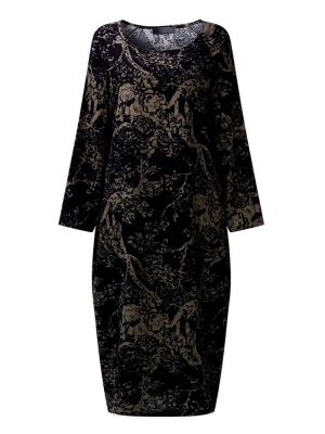 Retro Women Floral Printed Long Sleeve Loose Maxi Dresses