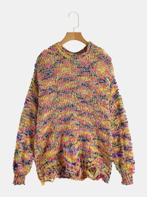 Women Loose Camouflage Pullover Round Neck Sweaters