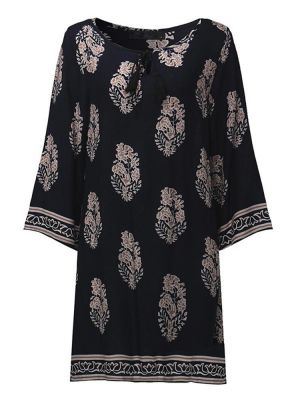 Women Vintage Floral Printed 3/4 Sleeve Boho Mini Dresses