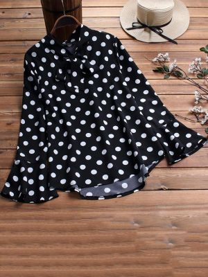 Chic Polka Dot Long Sleeve Lace-Up Casual Blouse For Women