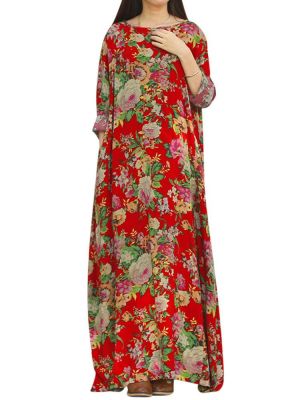 Retro Women Floral Printed Long Sleeve O-Neck Floor-Length Dress