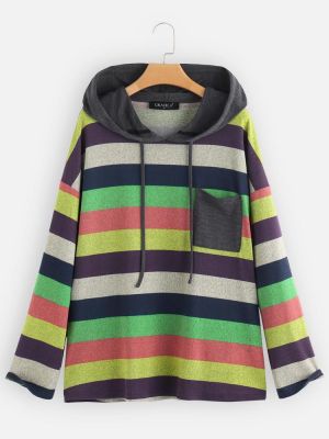 Multi-color Striped Patchwork Long Sleeve Hoodies Sweatshirt