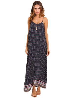 Sexy Women Spaghetti Strap Backless Summer Printed Maxi Dresses