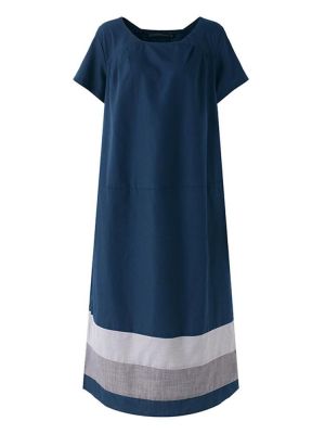 Casual Women Short Sleeve Striped Baggy Maxi Dress