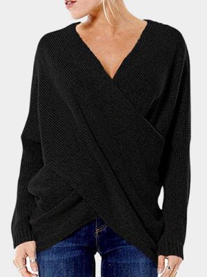Casual Women Cross V-neck Pullover Long Sleeve Sweaters Tops