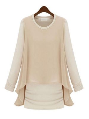 Long Puff Sleeve Ruffles Fake Two Pieces Chiffon Dresses