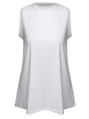 Sexy Women Sleeveless Solid White Back Split Cotton Vest Tank Top