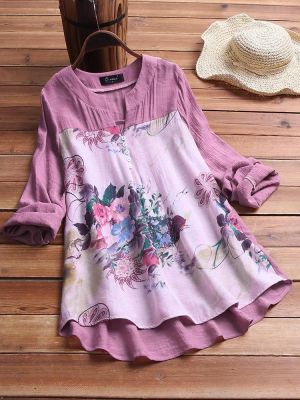 Vintage Print Patchwork Blouse