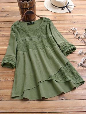 Lace Patchwork Irregular Crew Neck Plus Size Blouse