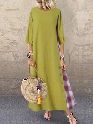Casual Patchwork Button High Low Hem Plus Size Dress