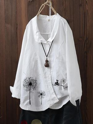 Flowers Print Irregular Button Lapel Plus Size Shirts
