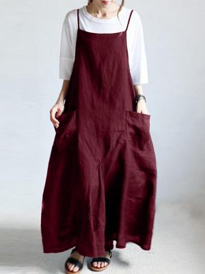 S-5XL Casual Spaghetti Straps Solid Color Maxi Women Dress