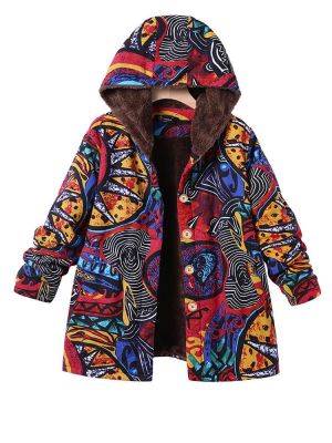 Casual Printed Hooded Jackets Coats with Pockets