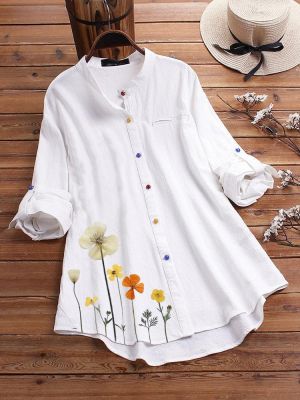 Flower Print Long Sleeve Colorful Button Shirts
