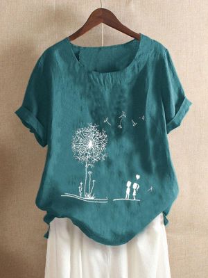 Flowers Print Short Sleeve Summer Plus Size T-shirts