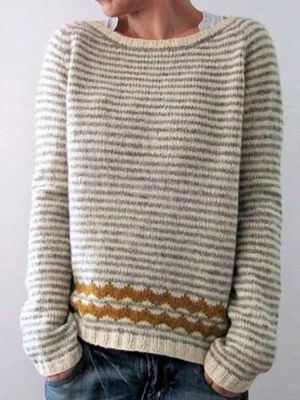 Women Casual Striped Crew Neck Long Sleeve Sweaters