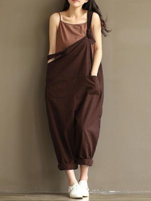 S-5XL Casual Women Loose  Strap Pocket Jumpsuit Trousers