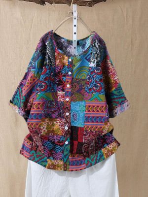 Ethnic Print Patchwork Shirt