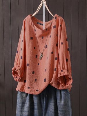 Women Casual Printed O-Neck Long Sleeve Shirts