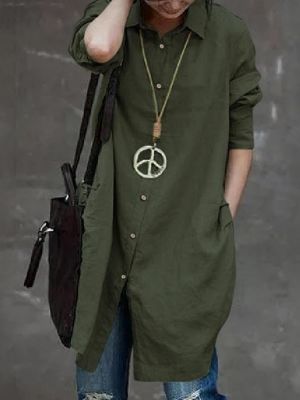 Irregular Hem Long Sleeve Solid Color Women Casual Shirt Blouse