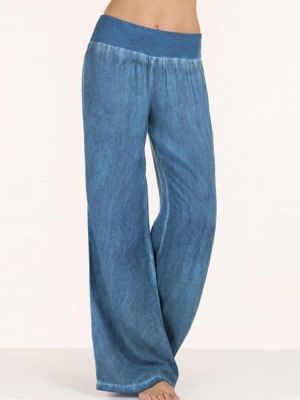 S-5XL Women Casual Elastic Waist Wide Leg Pants Flare Trousers