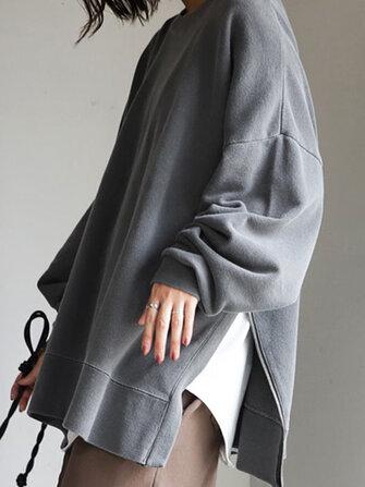 all in one place בגדי נשים Women Drop Shoulder Side Split Pullover Zipper Long Sleeve Sweatshirts