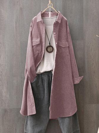 all in one place בגדי נשים Women Corduroy Outwear Lapel Long Sleeve Front Pockets Simple Coats Blouse