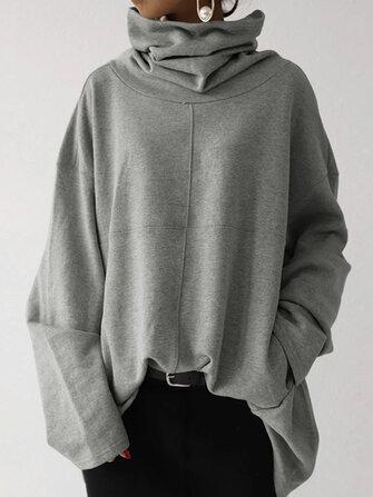all in one place בגדי נשים Women Turtleneck Stitching Design Wide Sleeves Solid Loose Pullover Sweatshirt