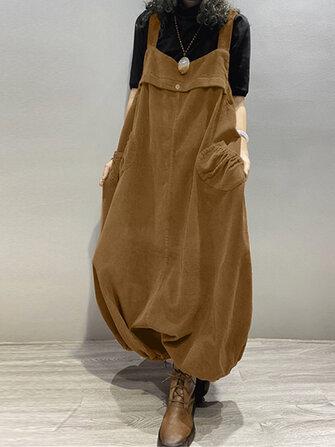 all in one place בגדי נשים Women Corduroy Sleeveless Drop-Crotch Lantern Legs Vintage Jumpsuit