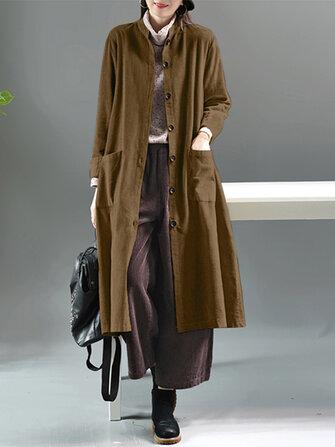 all in one place בגדי נשים Women Corduroy Vintage Artsy Long Sleeve Mid-Calf Length Pocket Outwear