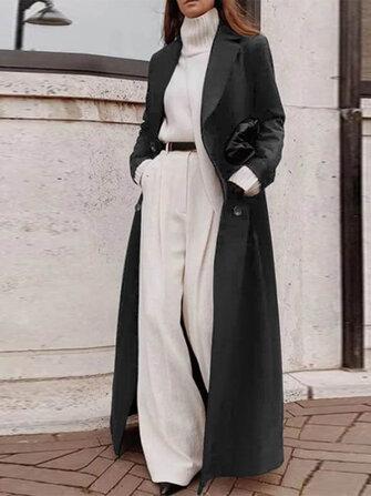 all in one place בגדי נשים Women Pure Color Lapel Long Sleeve Longline Button Casual Stylish Coat