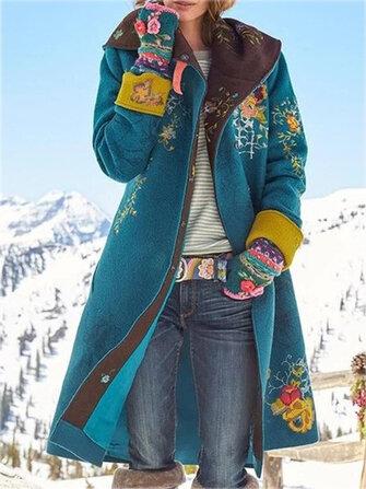 all in one place בגדי נשים Casual Floral Printed Hoodie Outerwear Ethnic Style Jacket Coats