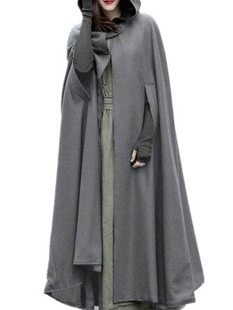 all in one place בגדי נשים Women Hooded Style Ankle Length Woolen Long Cloak Loose Sleeveless Coats