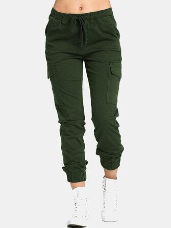 all in one place בגדי נשים Women Casual Elastic Waist Drawstring Side Pockets Pants