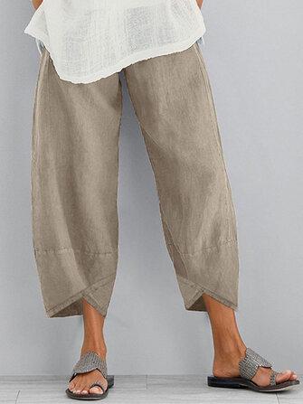 all in one place בגדי נשים Women Solid Color Elastic Waist Loose Side Pocket Pants