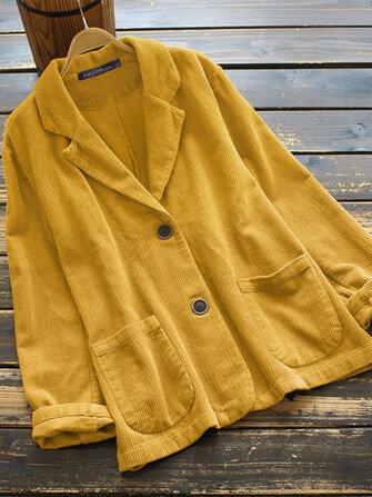 all in one place בגדי נשים Women Corduroy Lapel Solid Retro Loose Casual Suit Front Pockets Outwear